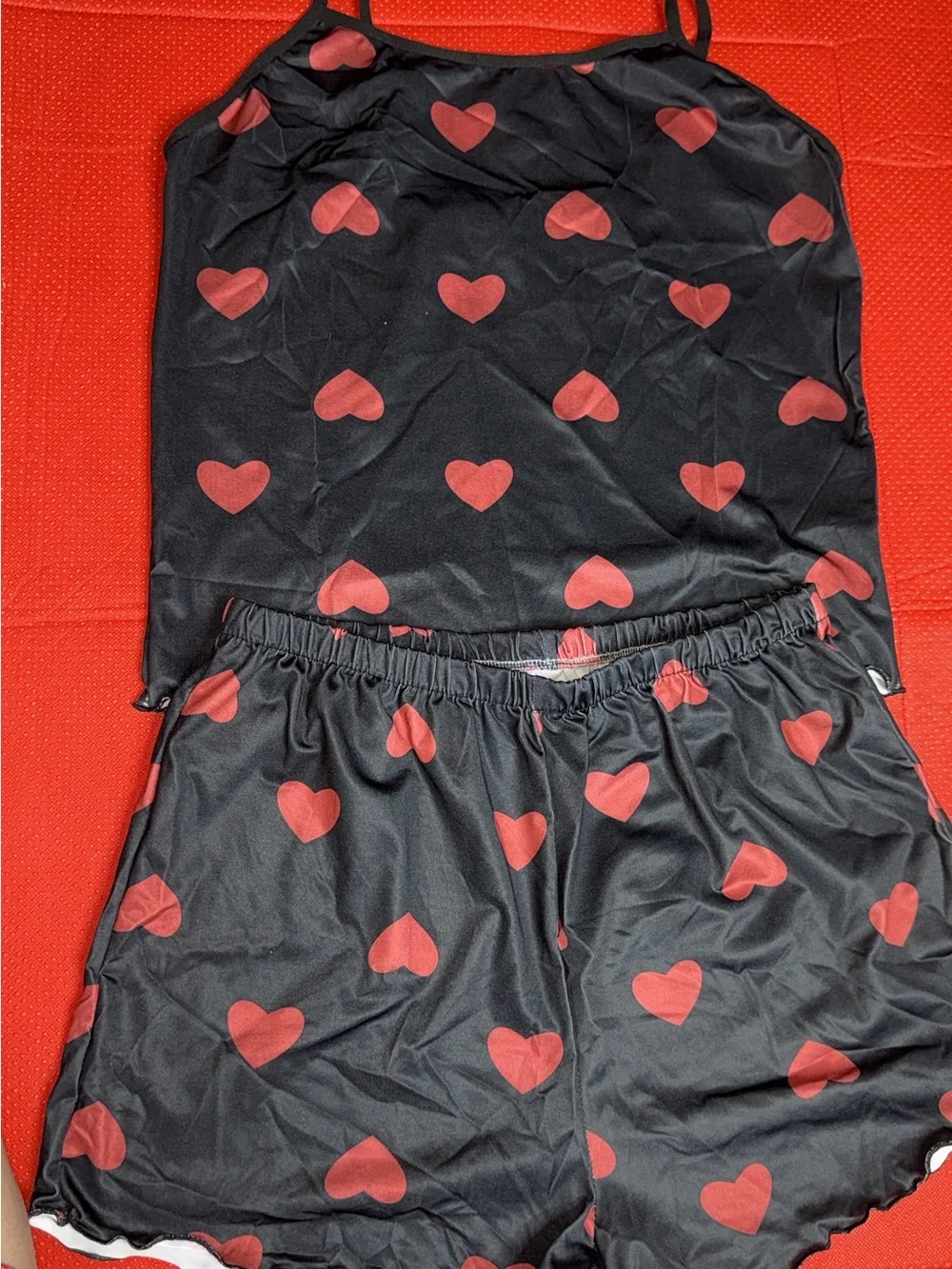 Black & Red Heart Print Women's Sleep Set